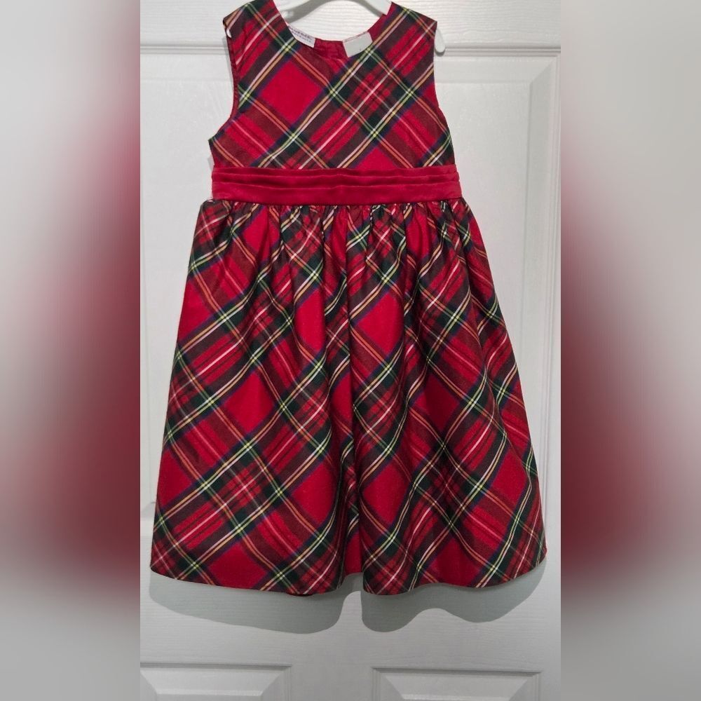 Blueberi Boulevard 6 Girls Red Green Plaid Slvless Lined Belt Formal Dress